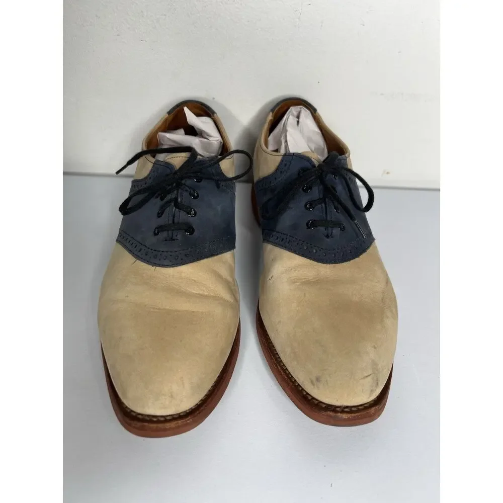 Allen Edmonds Vibram Tan Navy Leather Saddle Shoes Mens Size 9.5EEE